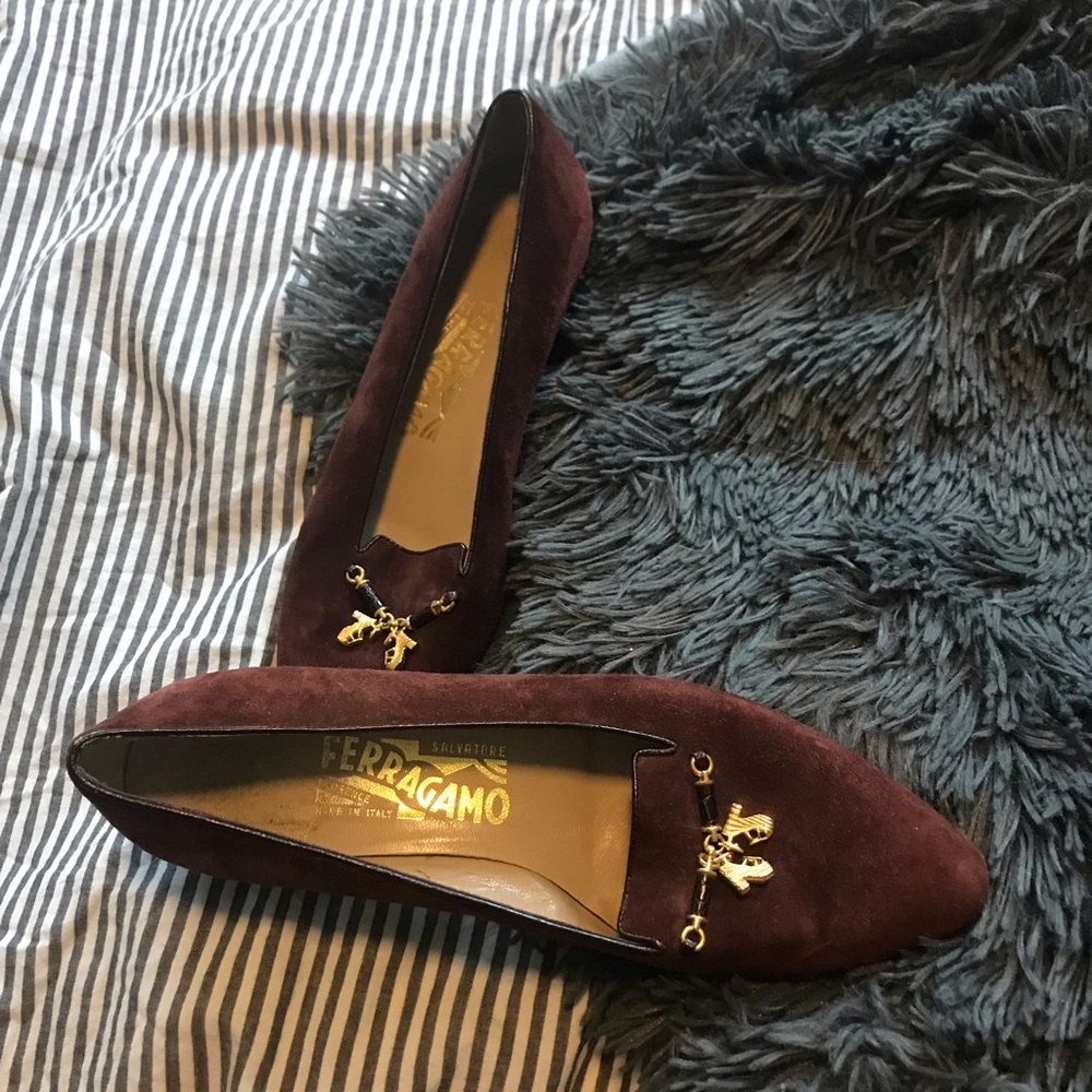 Vintage! Ferragamo suede flats with cute charms